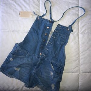 Zara denim cutoff overalls